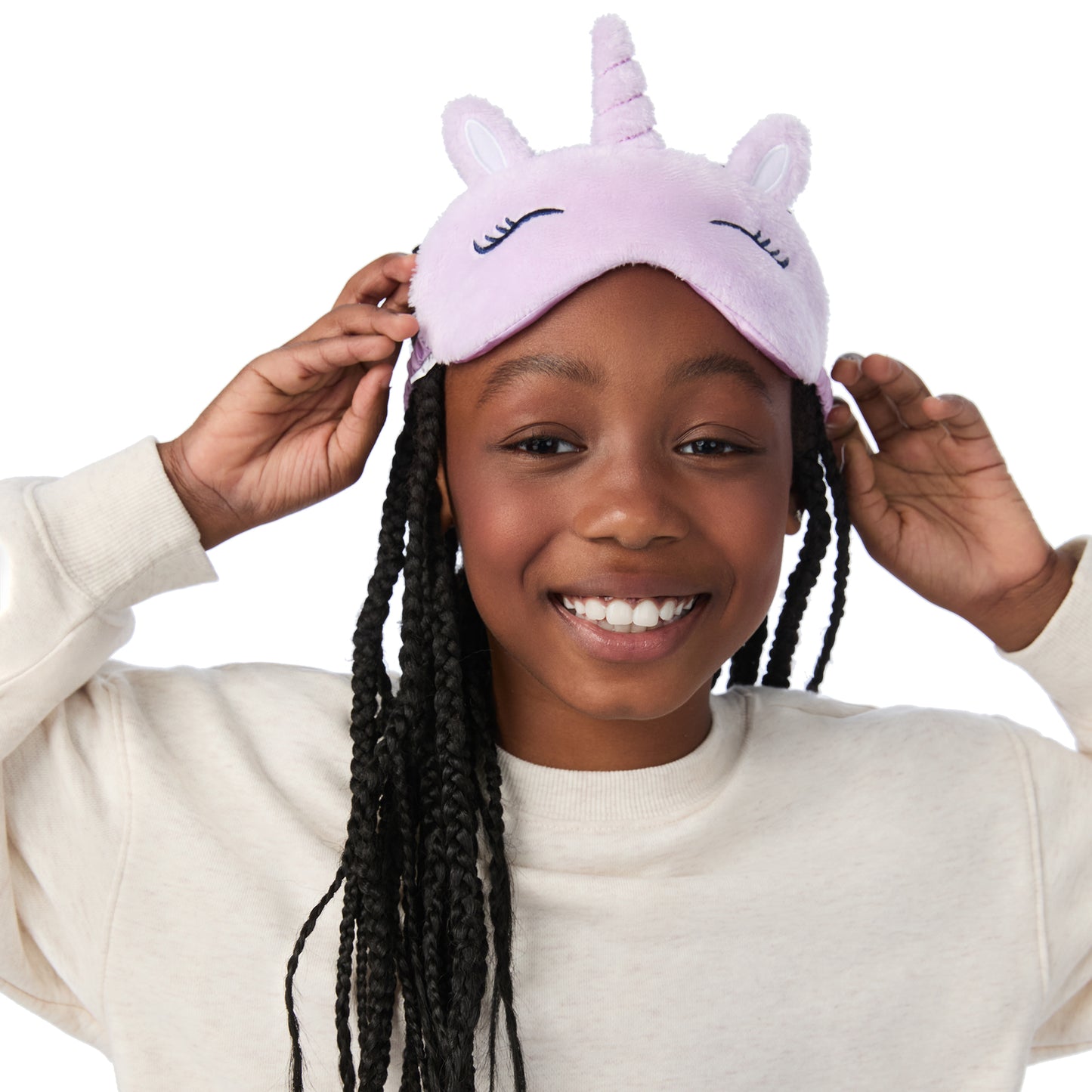 Dreamscape Lilac;@A girl wearing 2 Pack Fuzzy Pj Pants With Eye Mask 