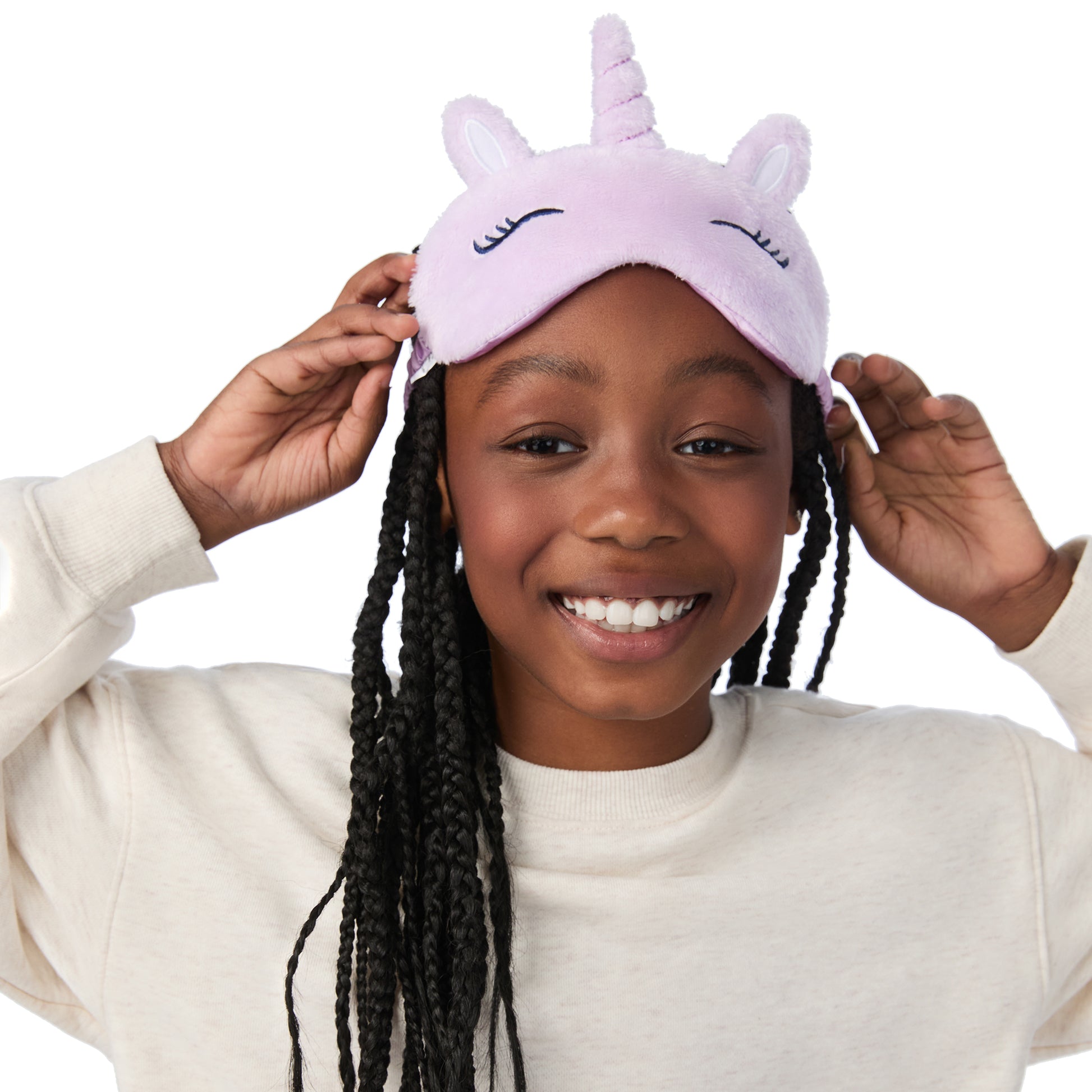 Dreamscape Lilac;@A girl wearing 2 Pack Fuzzy Pj Pants With Eye Mask 