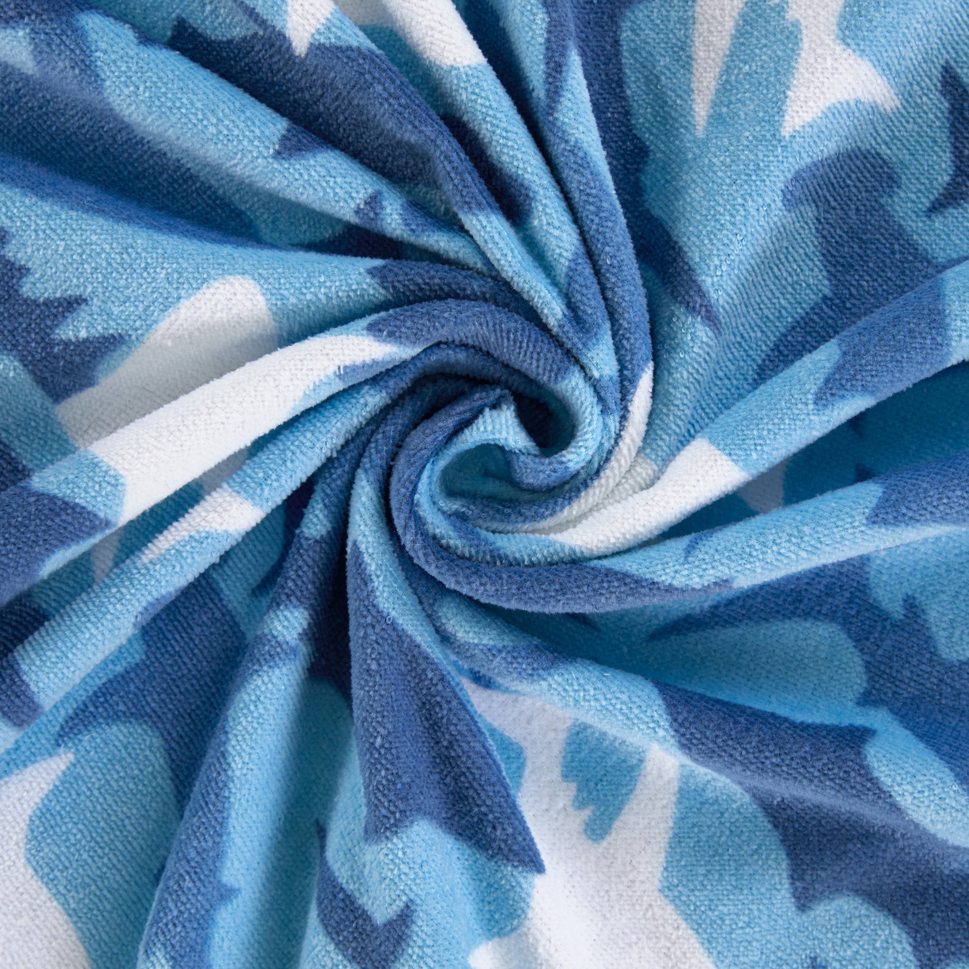 Fin Frenzy Blue;@A Character Hooded Towels in Fin Frenzy Blue
