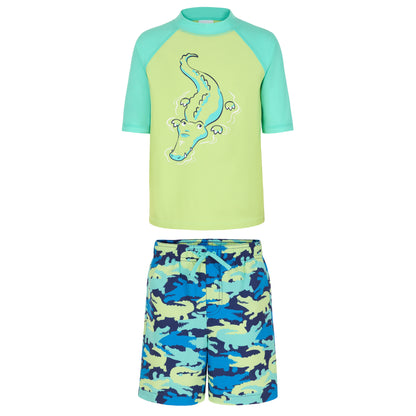 Gator Splash Camo;@A Boys' Short Sleeve Rashguard Set in Gator Splash Camo
