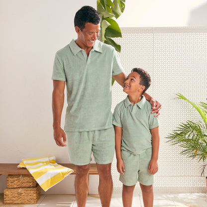 Savannah Moss;@A man and a boy wearing Terry Polo Short Set in Savannah Moss
