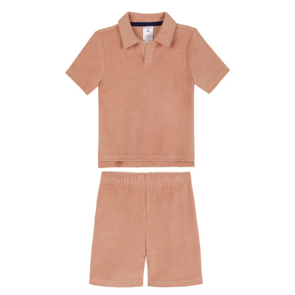 Georgia Peach;@A Boys' Terry Polo Short Set in Georgia Peach
