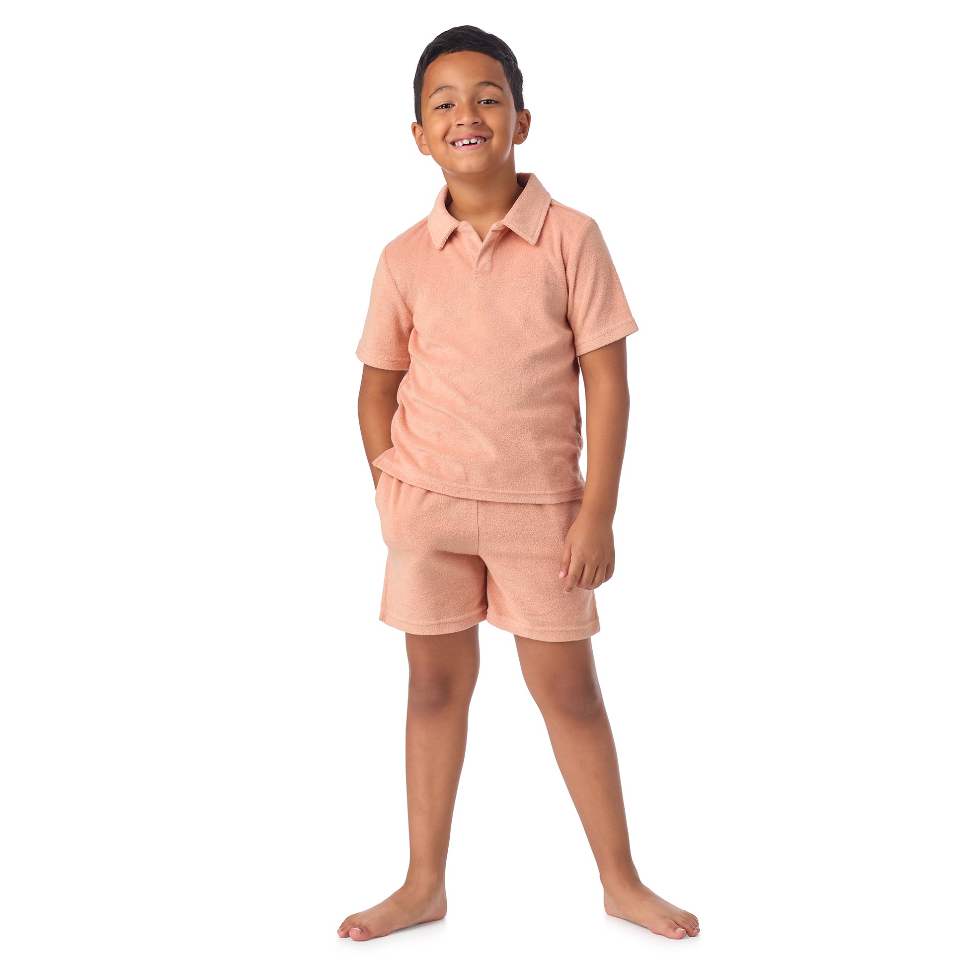 Georgia Peach;@A Boys' Terry Polo Short Set in Georgia Peach
