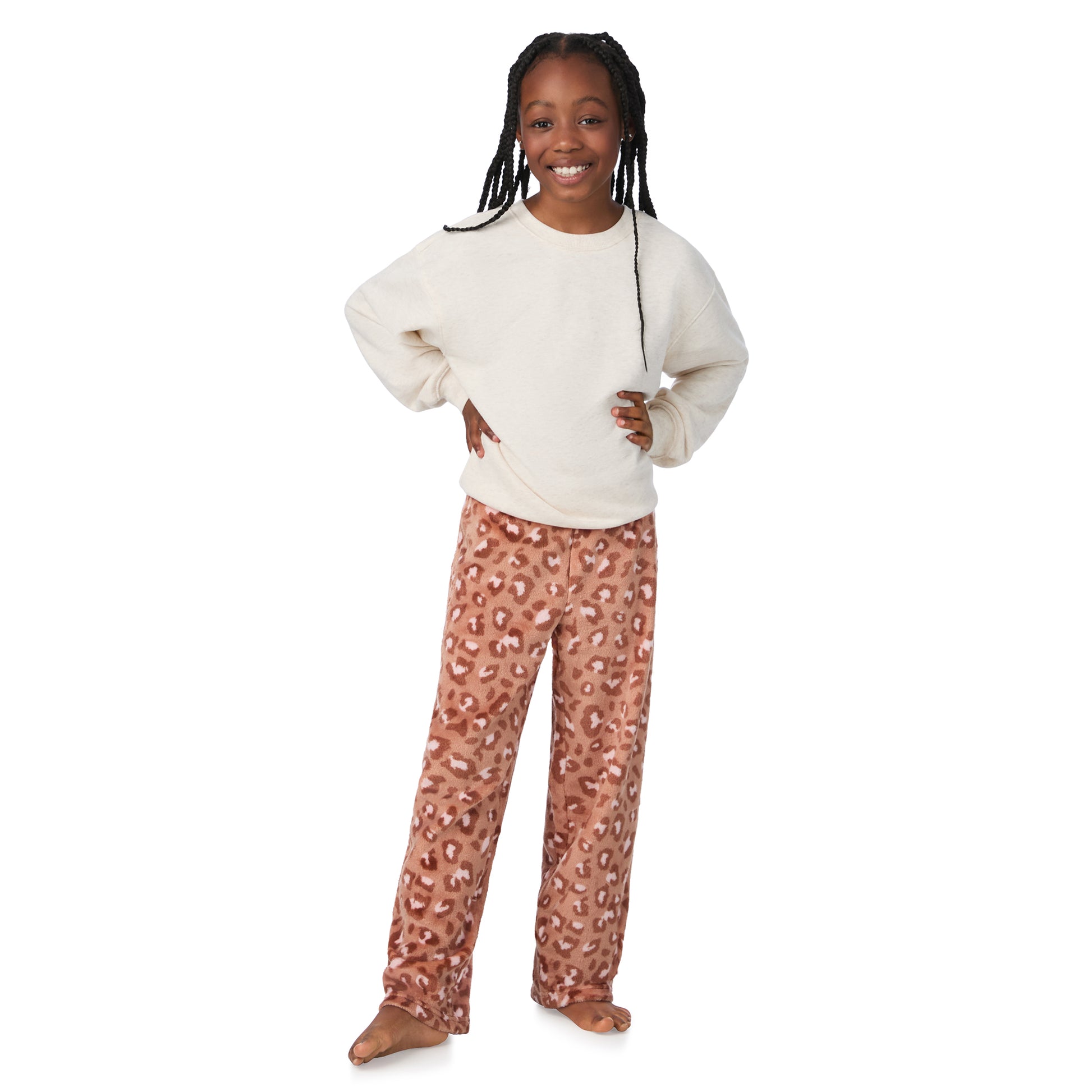 Lovely Leopard Blush;@A girl wearing 2 Pack Fuzzy Pj Pants 