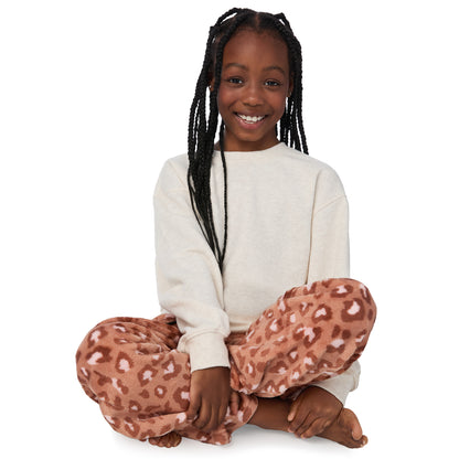 Lovely Leopard Blush;@A girl wearing 2 Pack Fuzzy Pj Pants 