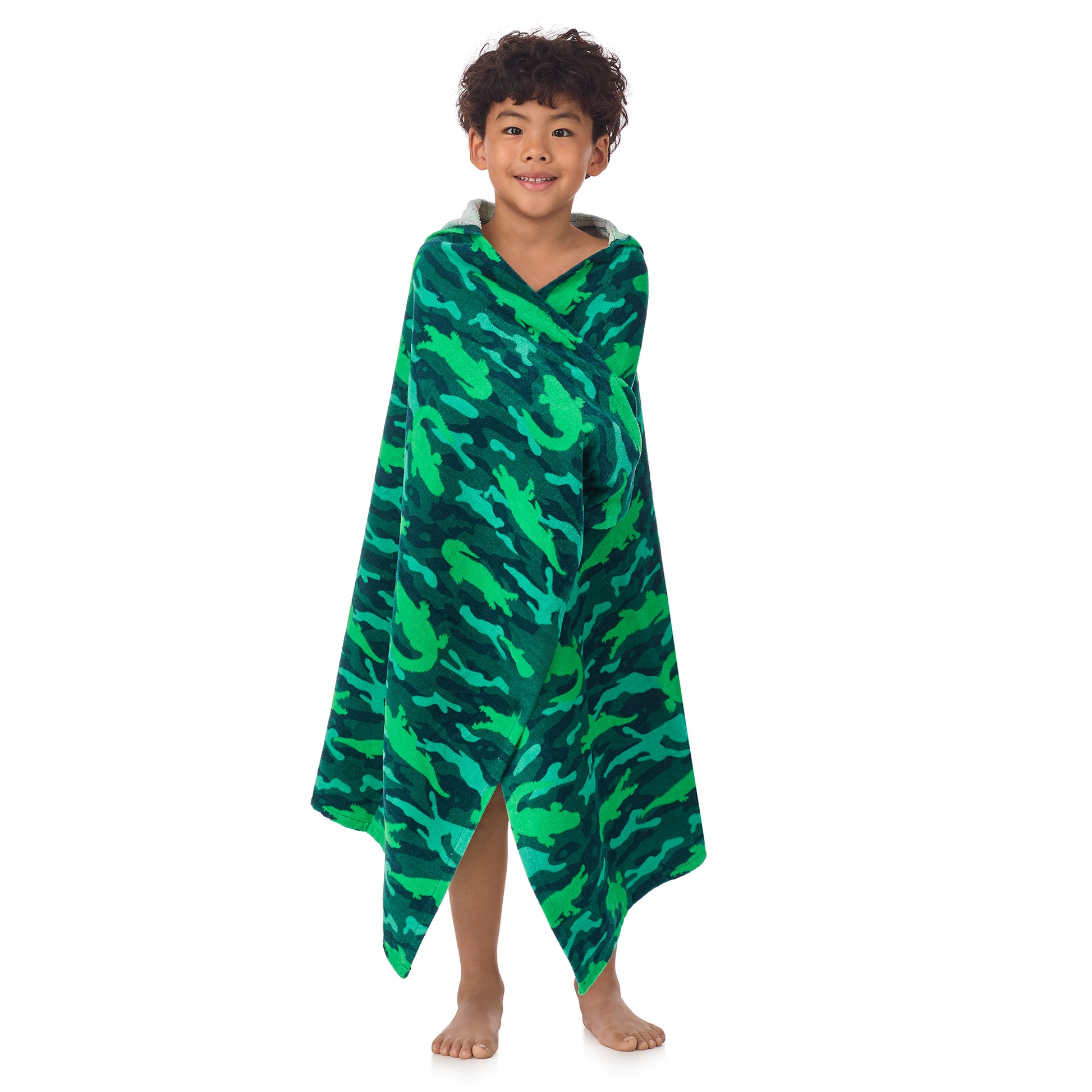 Gator Grove Green;@A boy wearing Character Hooded Towels in Gator Grove Green
