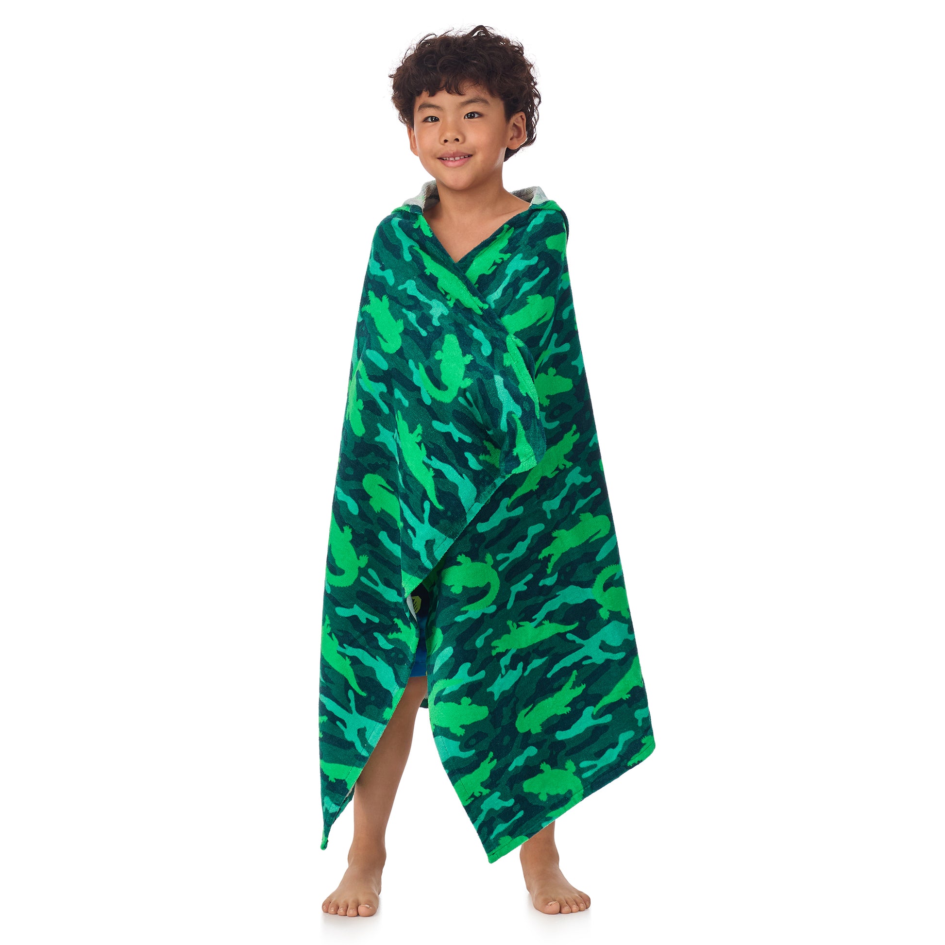 Gator Grove Green;@A boy wearing Character Hooded Towels in Gator Grove Green
