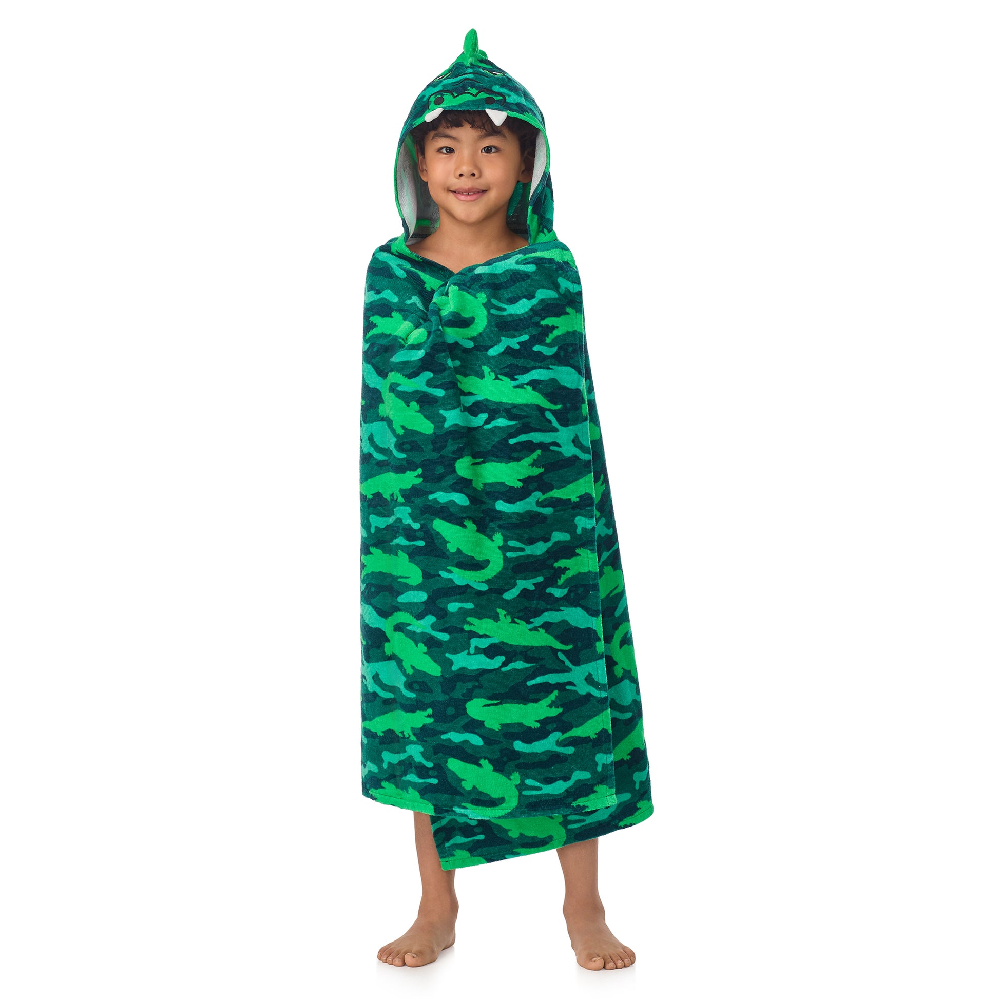 Gator Grove Green;@A boy wearing Character Hooded Towels in Gator Grove Green
