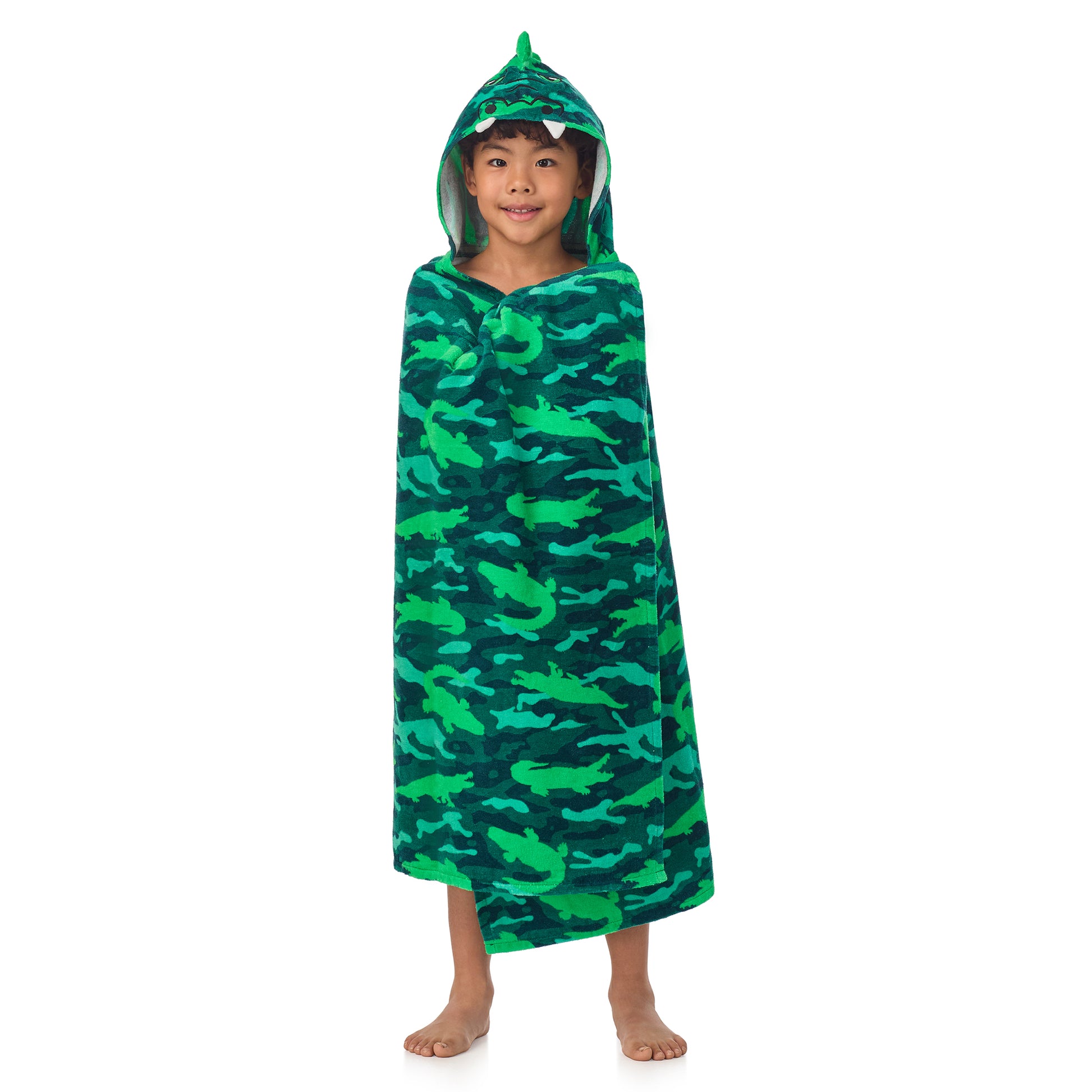 Gator Grove Green;@A boy wearing Character Hooded Towels in Gator Grove Green
