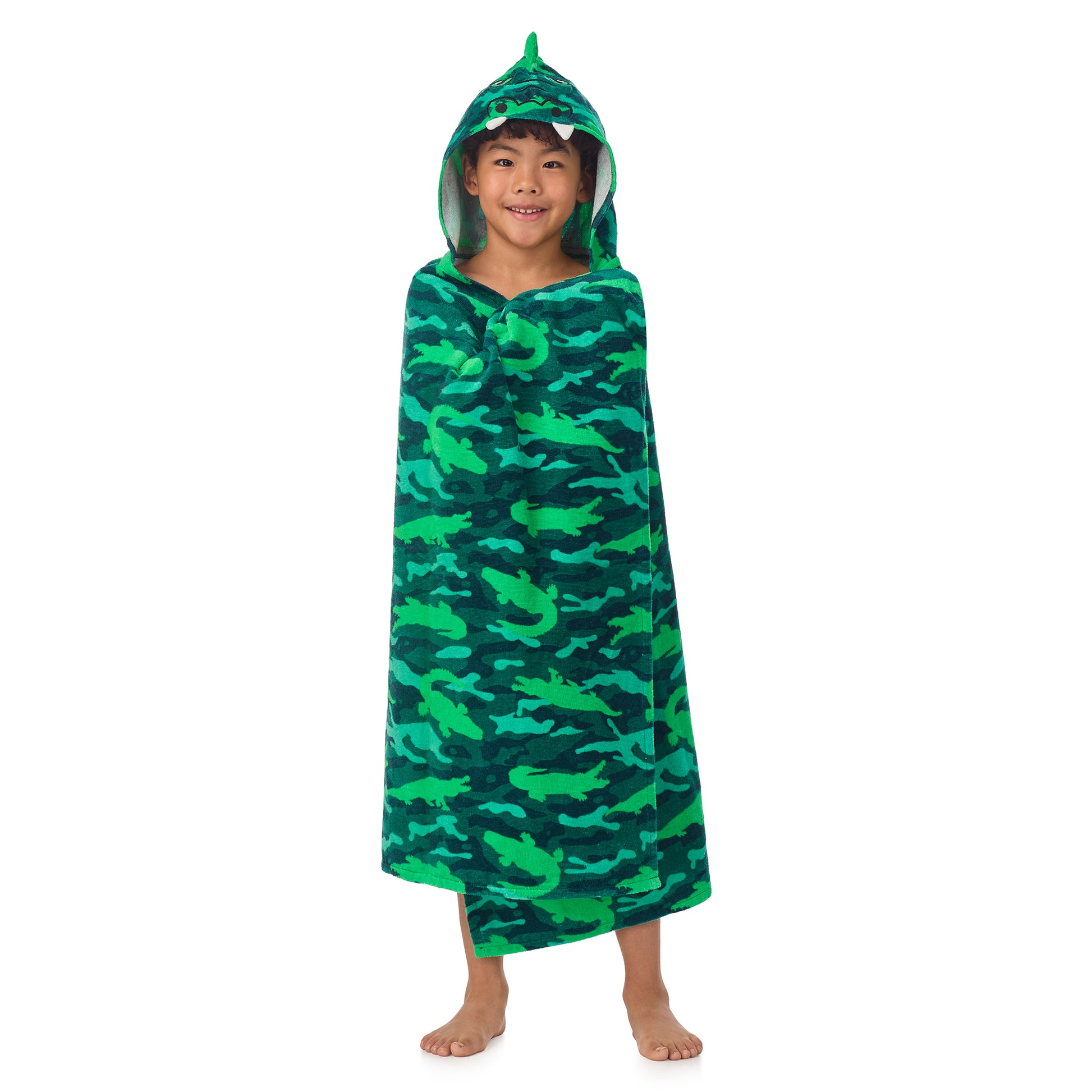 Gator Grove Green;@A boy wearing Character Hooded Towels in Gator Grove Green

