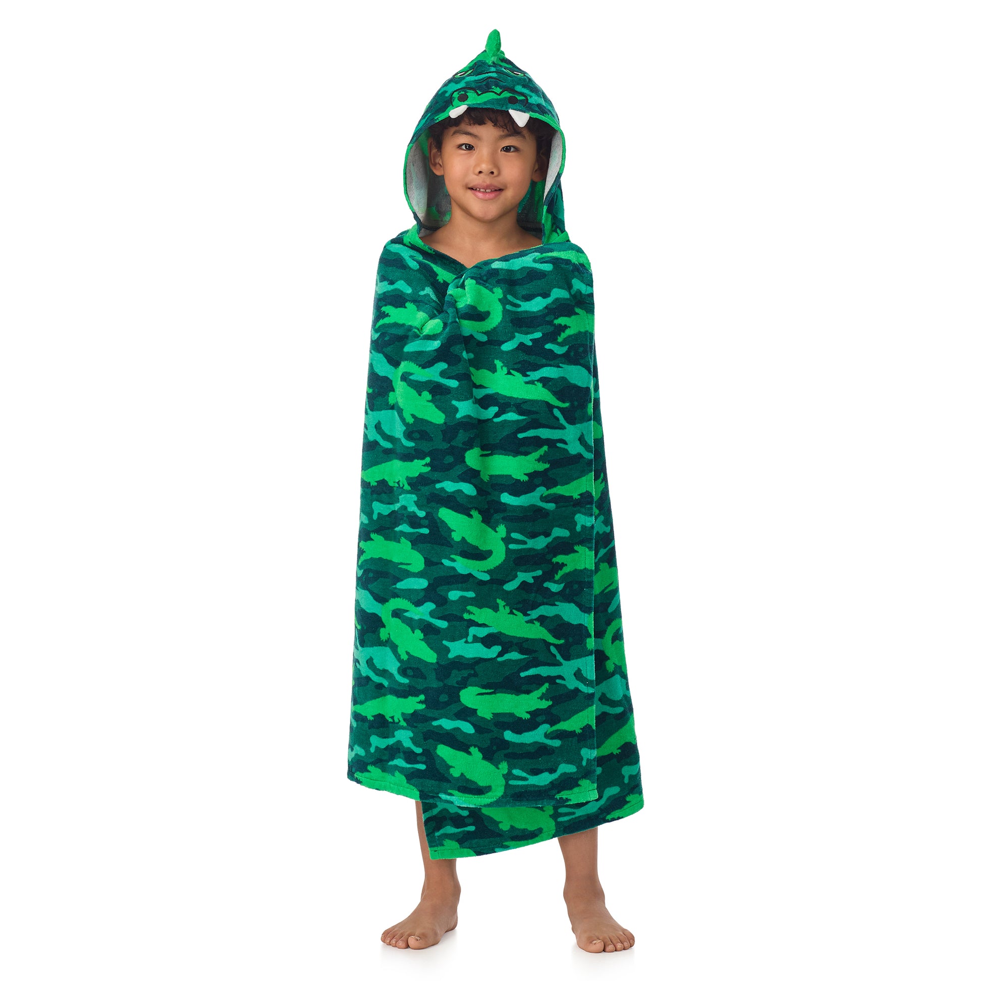 Gator Grove Green;@A boy wearing Character Hooded Towels in Gator Grove Green
