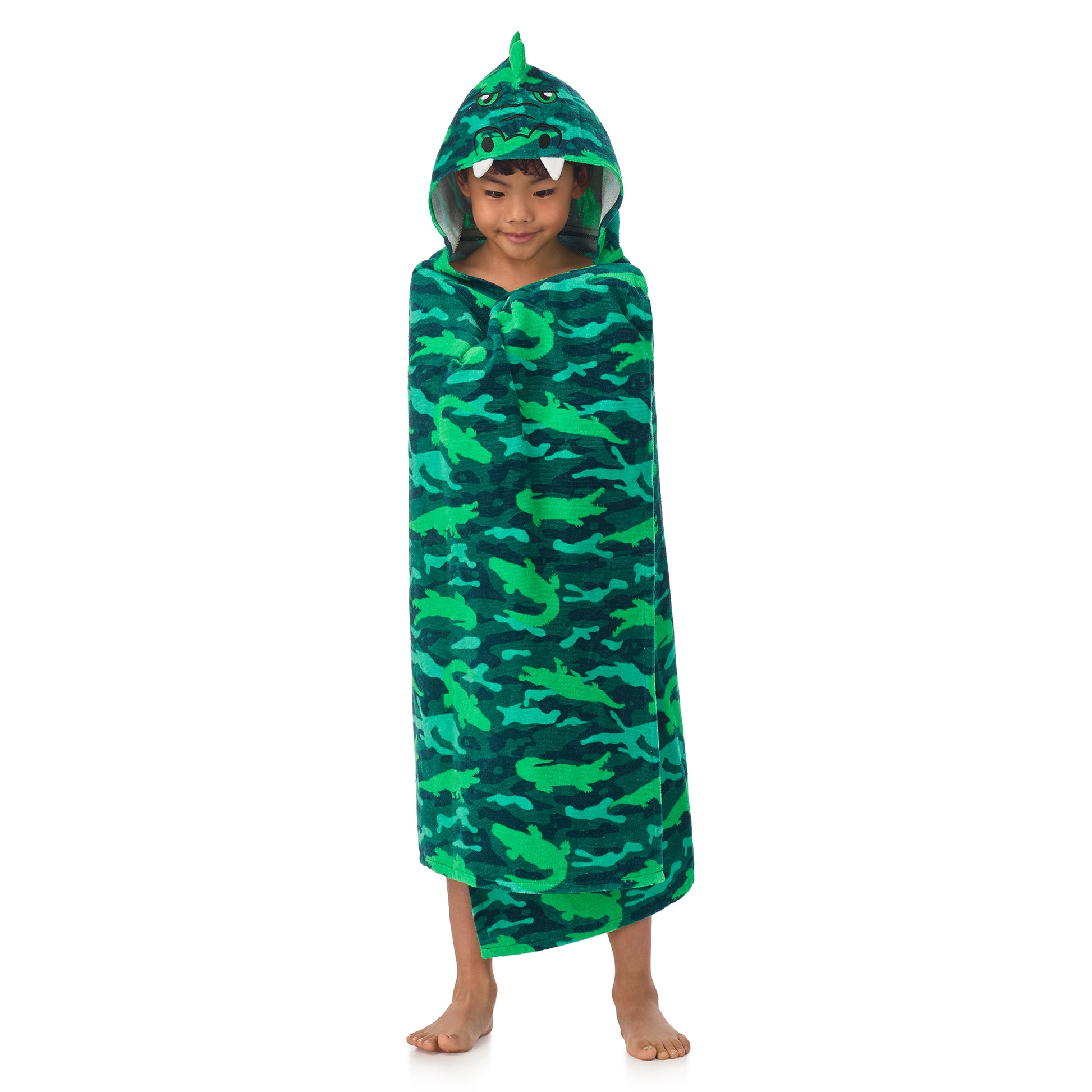 Gator Grove Green;@A boy wearing Character Hooded Towels in Gator Grove Green
