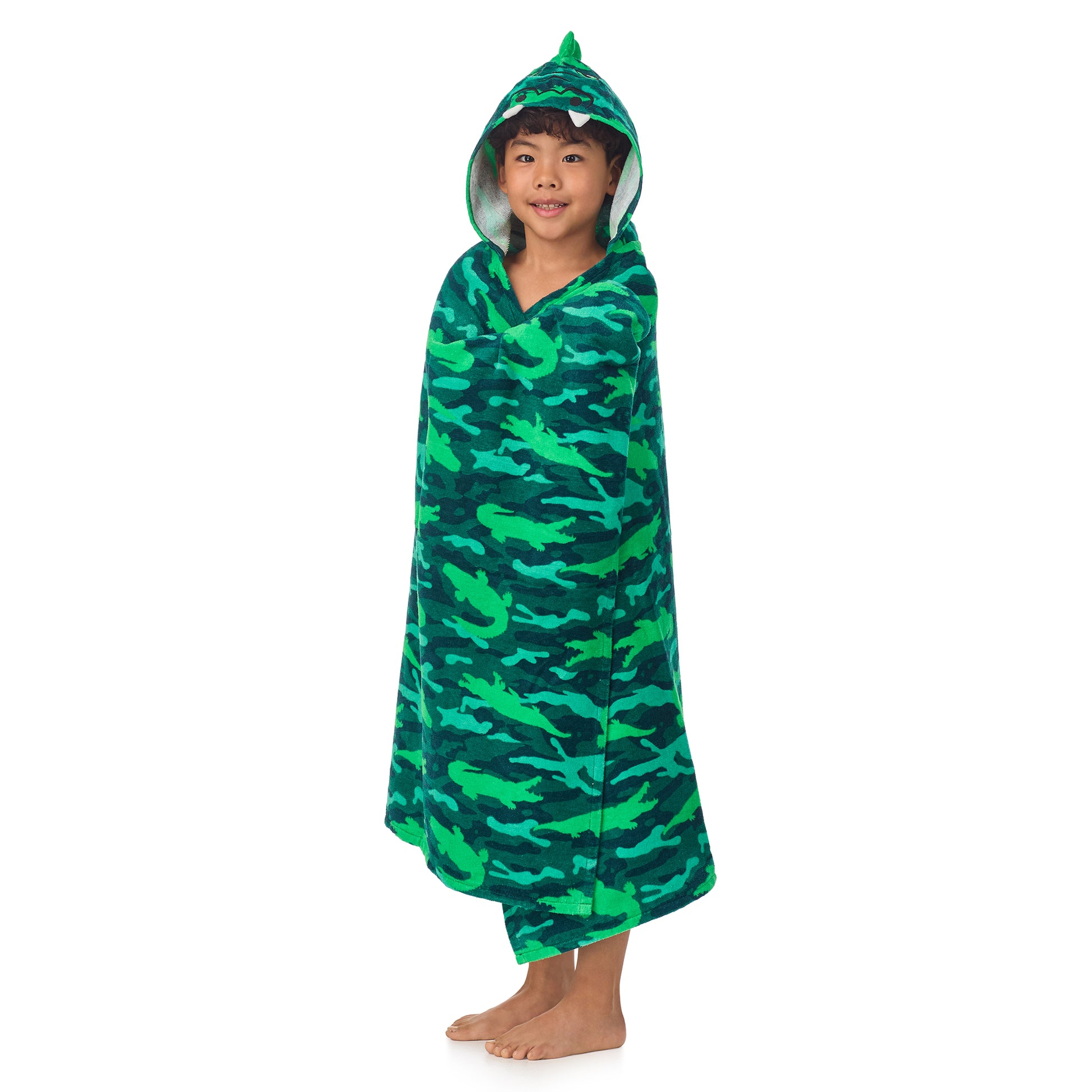Gator Grove Green;@A boy wearing Character Hooded Towels in Gator Grove Green
