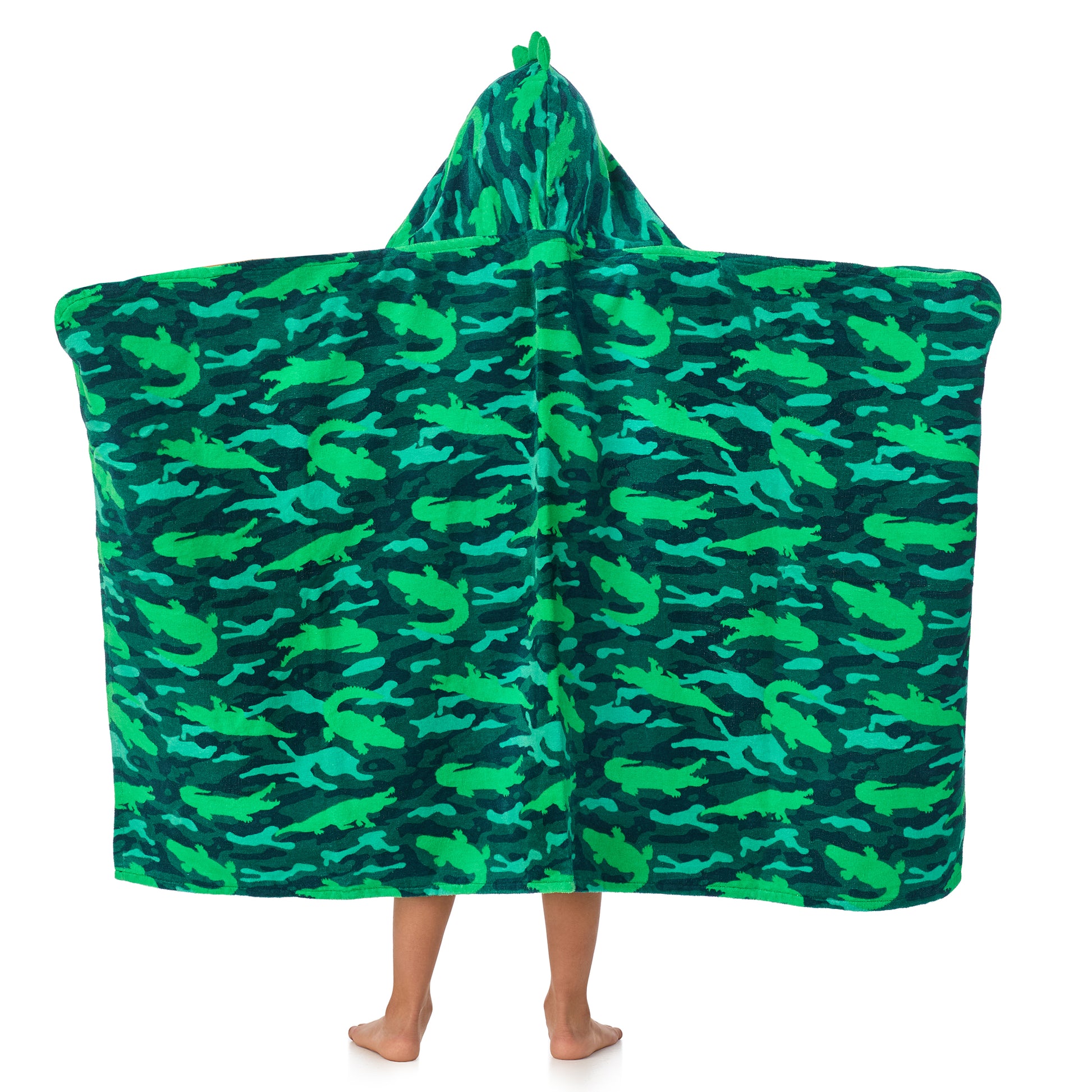 Gator Grove Green;@A boy wearing Character Hooded Towels in Gator Grove Green
