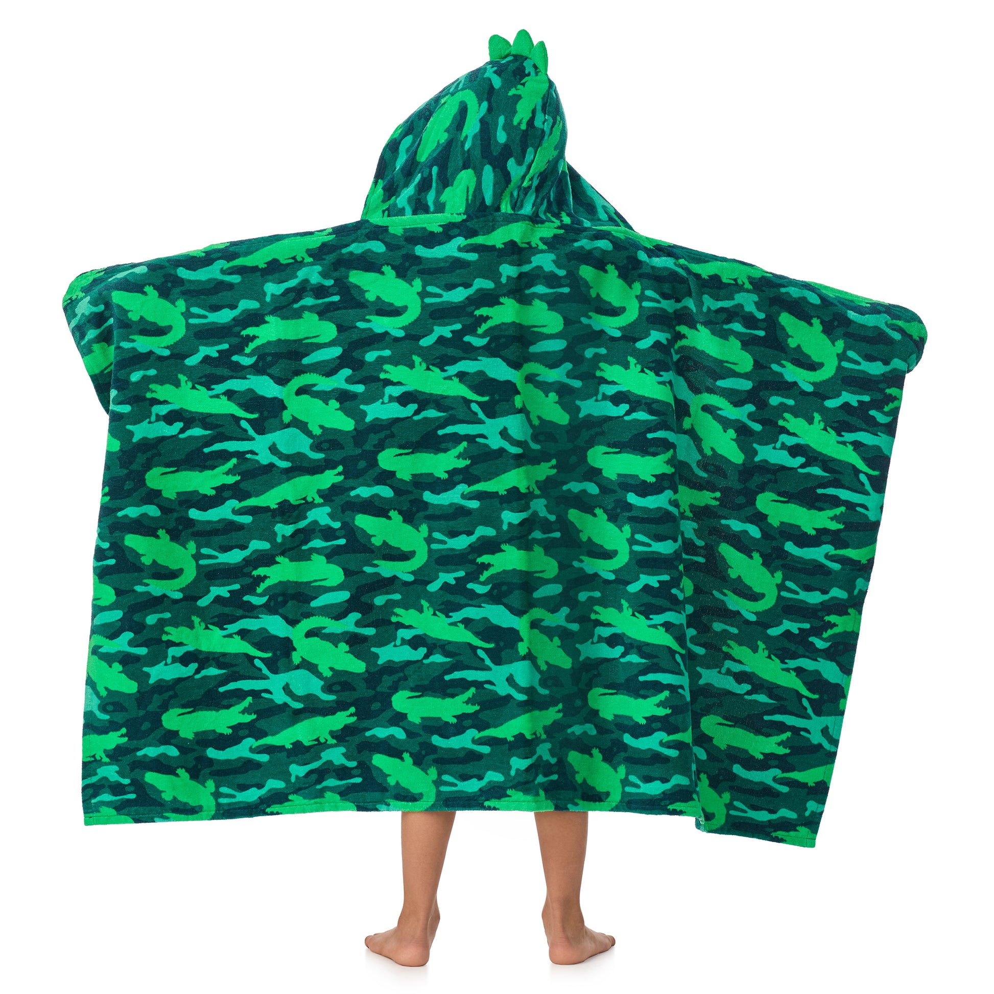 Gator Grove Green;@A boy wearing Character Hooded Towels in Gator Grove Green
