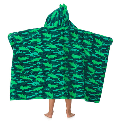 Gator Grove Green;@A boy wearing Character Hooded Towels in Gator Grove Green
