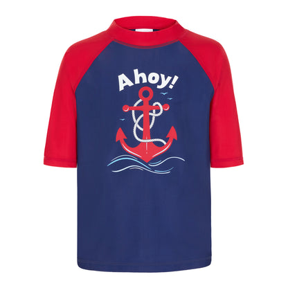Set Sail Stripe;@A Boys' Short Sleeve Rashguard Set in Set Sail Stripe
