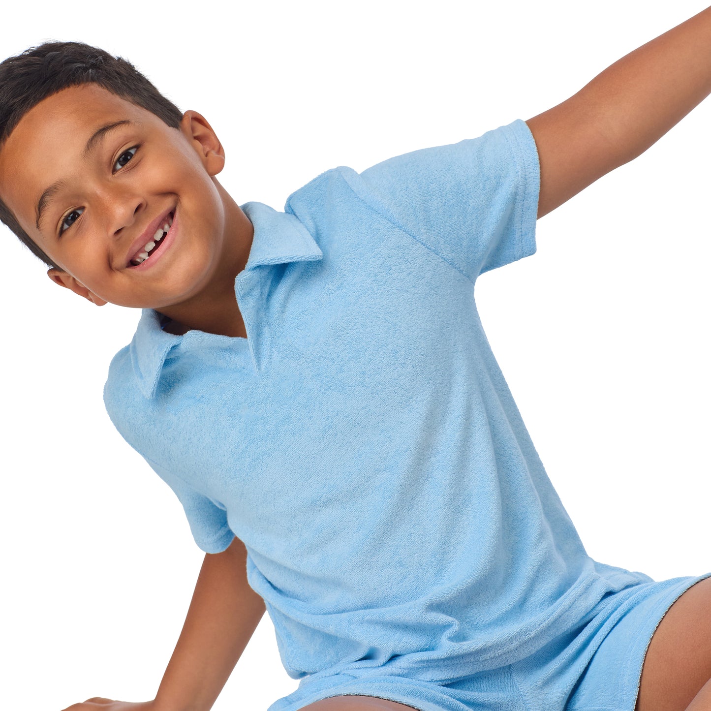 Malibu Tide;@A Boys' Terry Polo Short Set in Malibu Tide