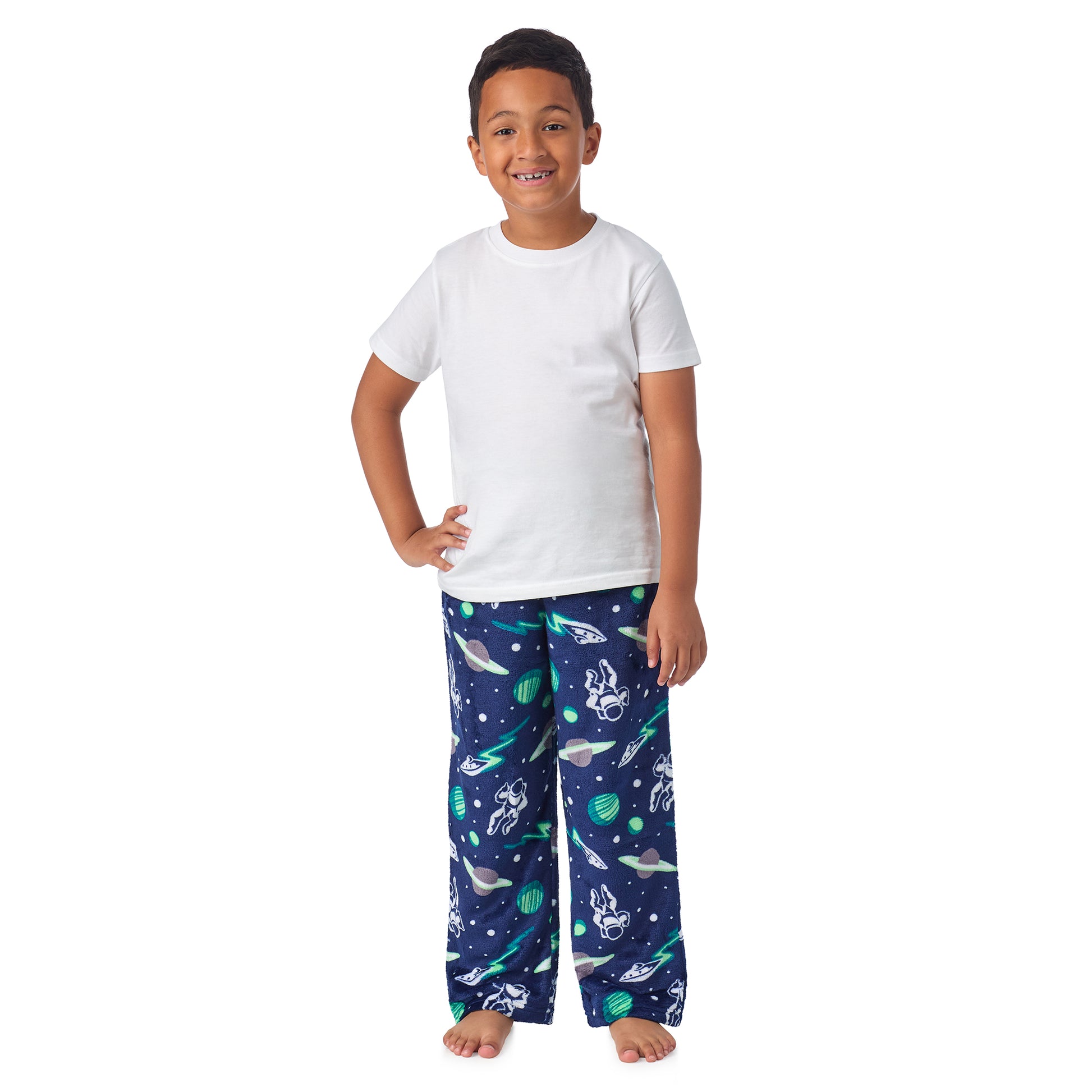 Stargazer Silver;@A boy wearing 2 Pack Fuzzy PJ Pants 