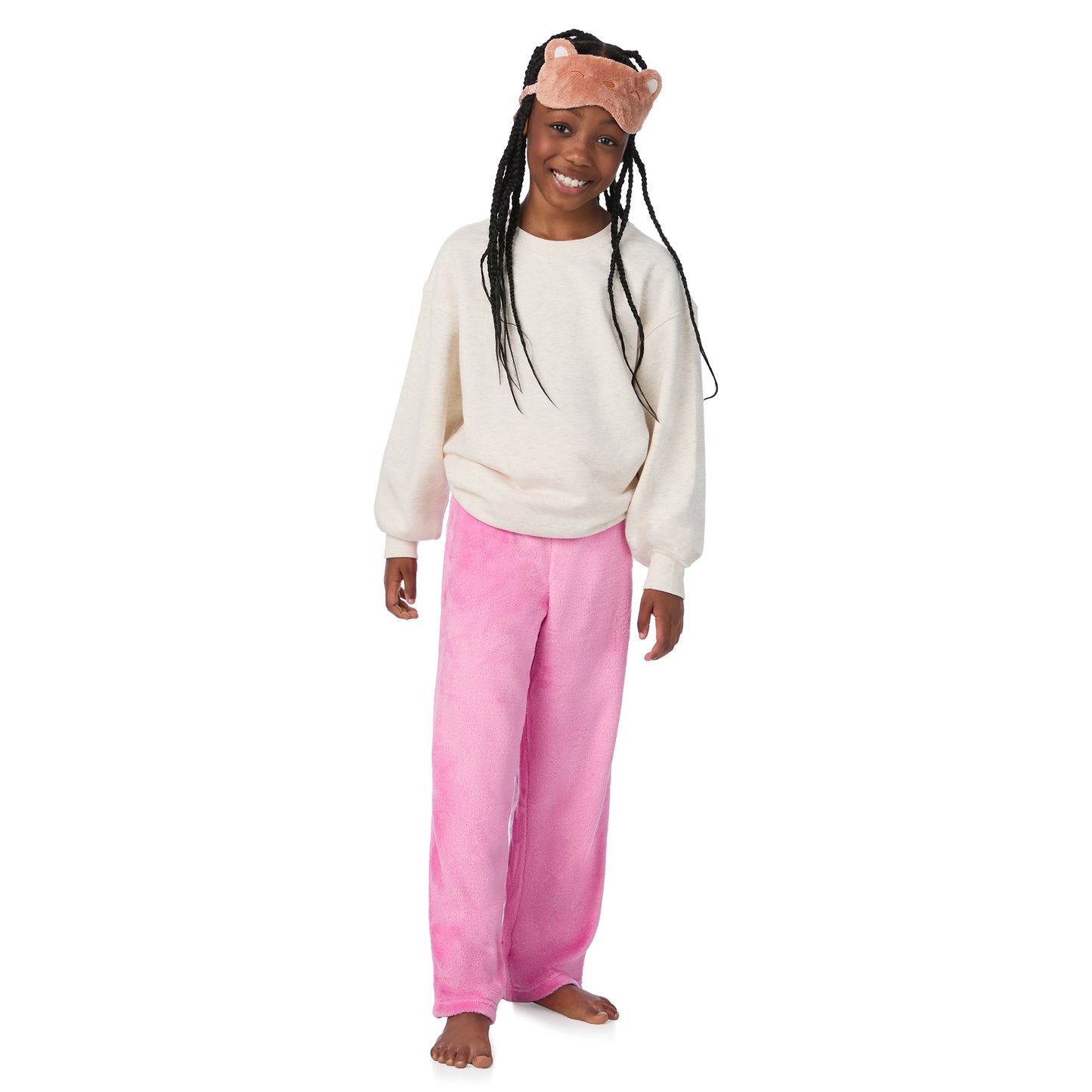 Bubblegum Bears;@A girl wearing 2 Pack Fuzzy Pj Pants With Eye Mask 