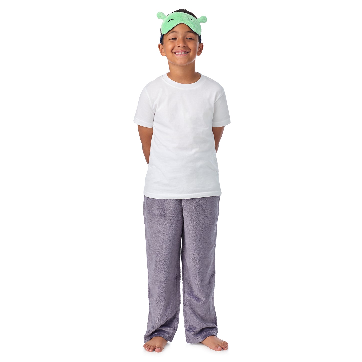 Stargazer Silver;@A boy wearing 2 Pack Fuzzy PJ Pants with Eye Mask