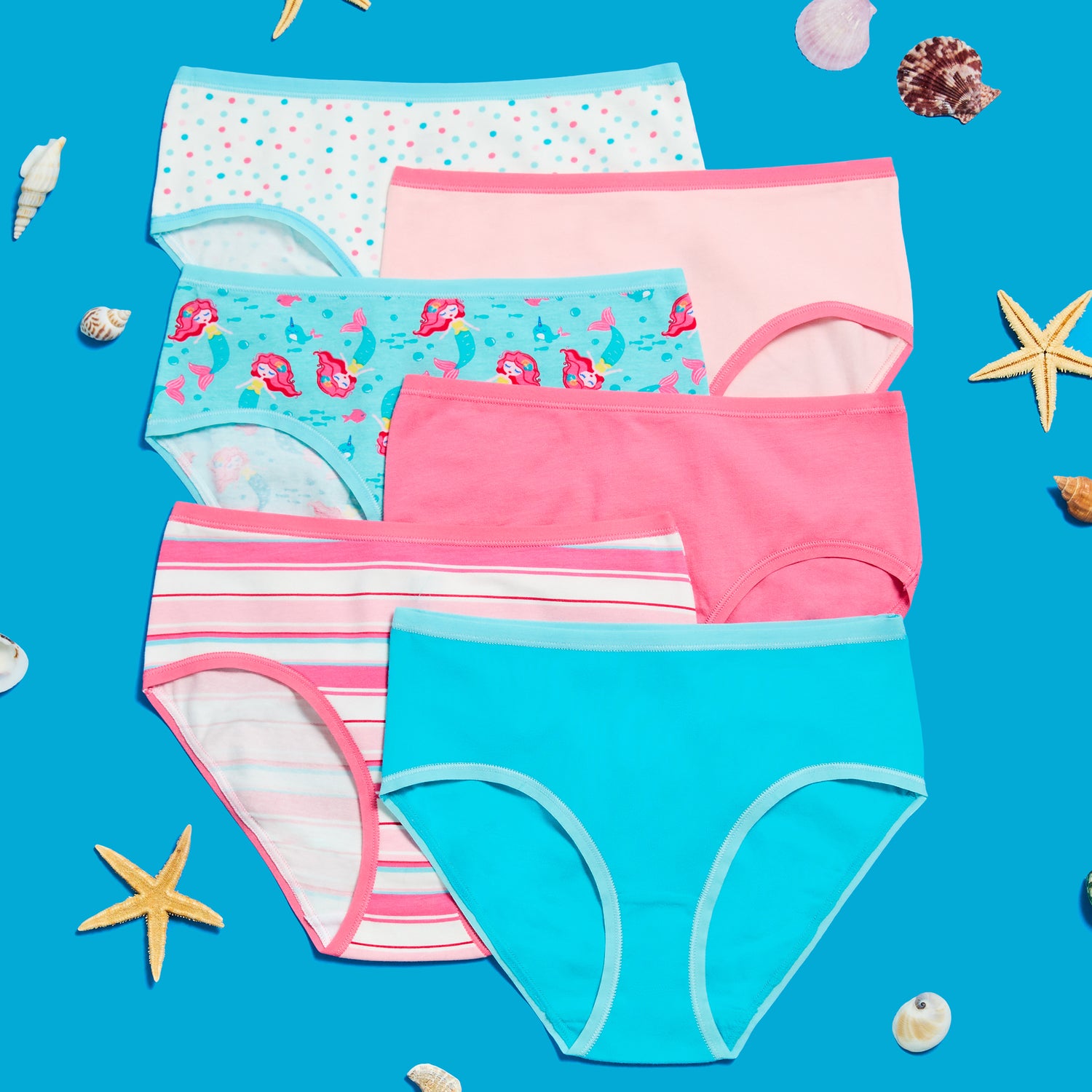 Ocean Princess Pack;@A Girls Cotton Brief Underwear 6-Pack in Ocean Princess Pack

