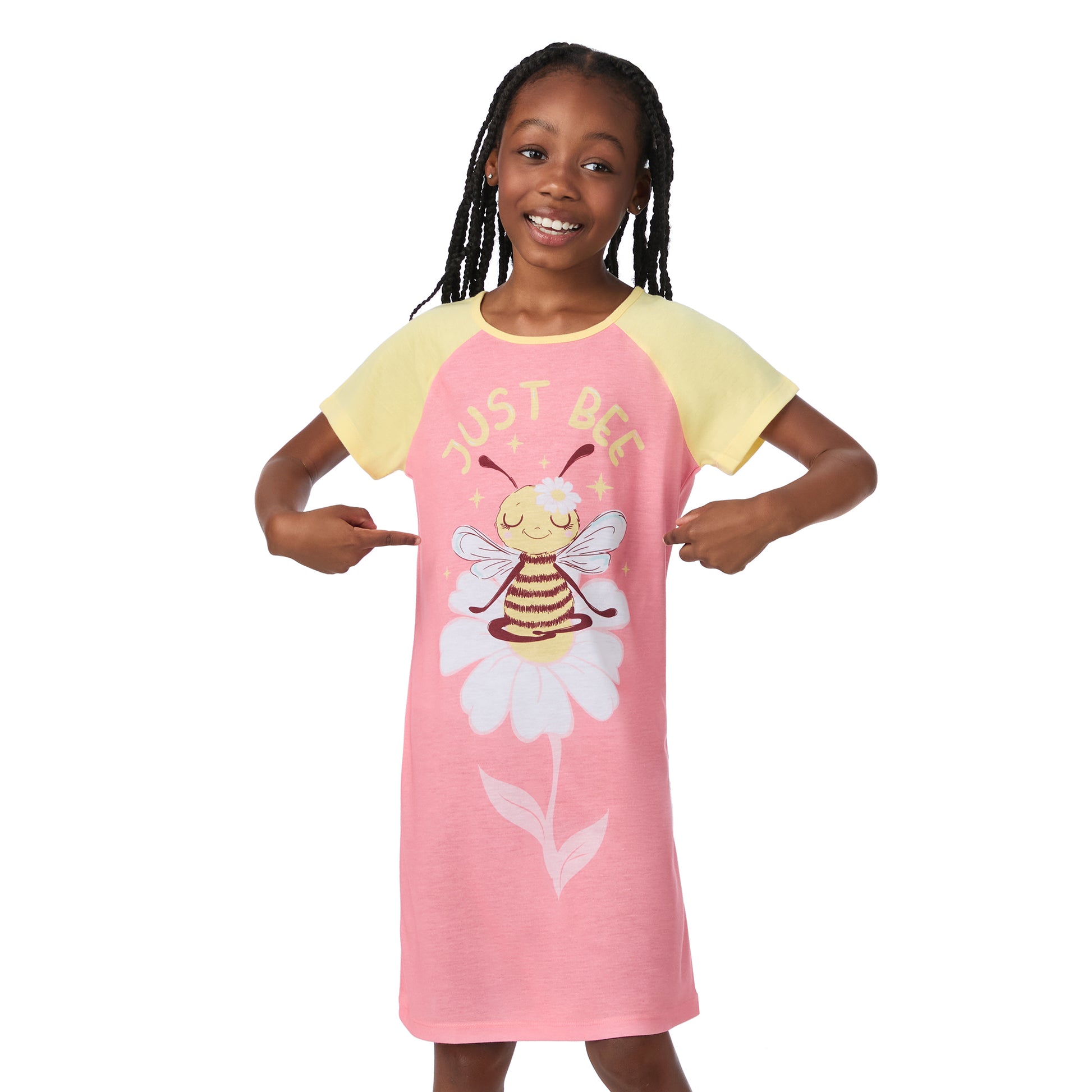Snuggle Bug;@A girl is wearing Snuggle Bug Short Sleeve Nightgown