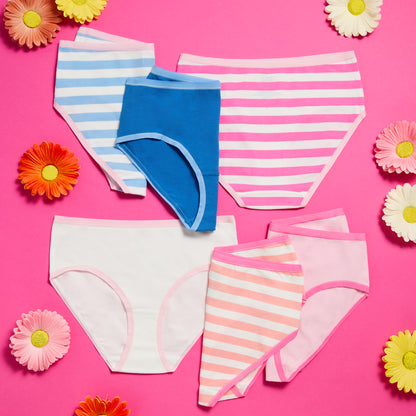 Sugar Stripe Pack;@A Girls Cotton Brief Underwear 6-Pack in Sugar Stripe Pack
