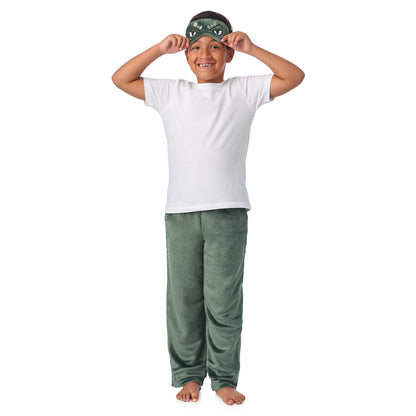 Jurassic Jungle;@A boy wearing 2 Pack Fuzzy PJ Pants with Eye Mask