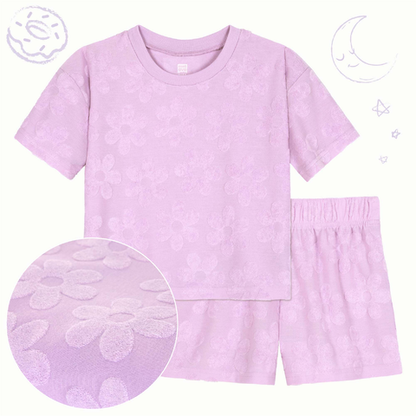 Petal Pop Lavender;@A girl wearing Girls' Terry Short Set in Petal Pop Lavender