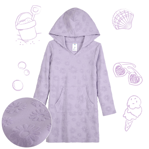 Beach Blossom Lavender;@A girl wearing Hooded Terry Cover Up Dress in Beach Blossom Lavender