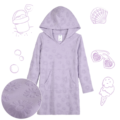 Beach Blossom Lavender;@A girl wearing Hooded Terry Cover Up Dress in Beach Blossom Lavender