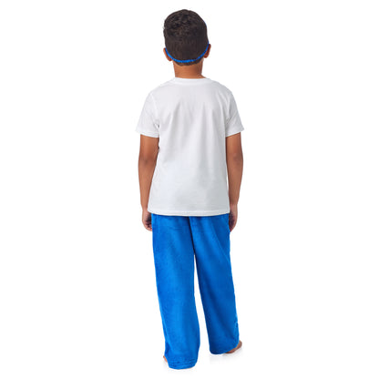 Power-up Blue;@A boy wearing 2 Pack Fuzzy PJ Pants with Eye Mask