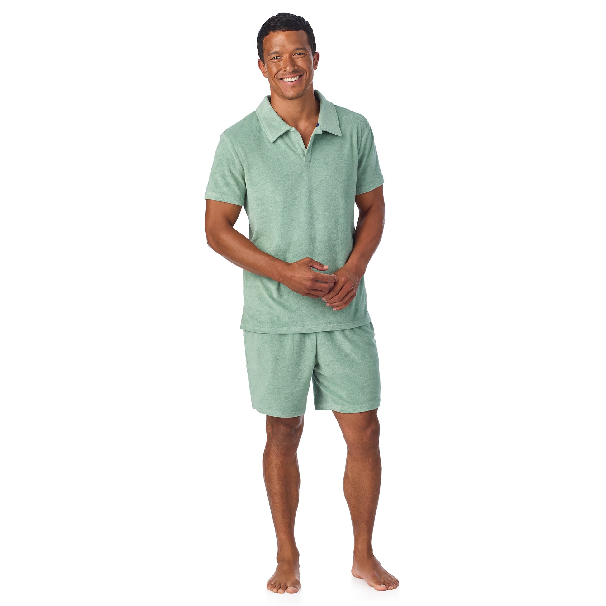 Savannah Moss;@A man wearing Terry Polo Short Set in Savannah Moss
