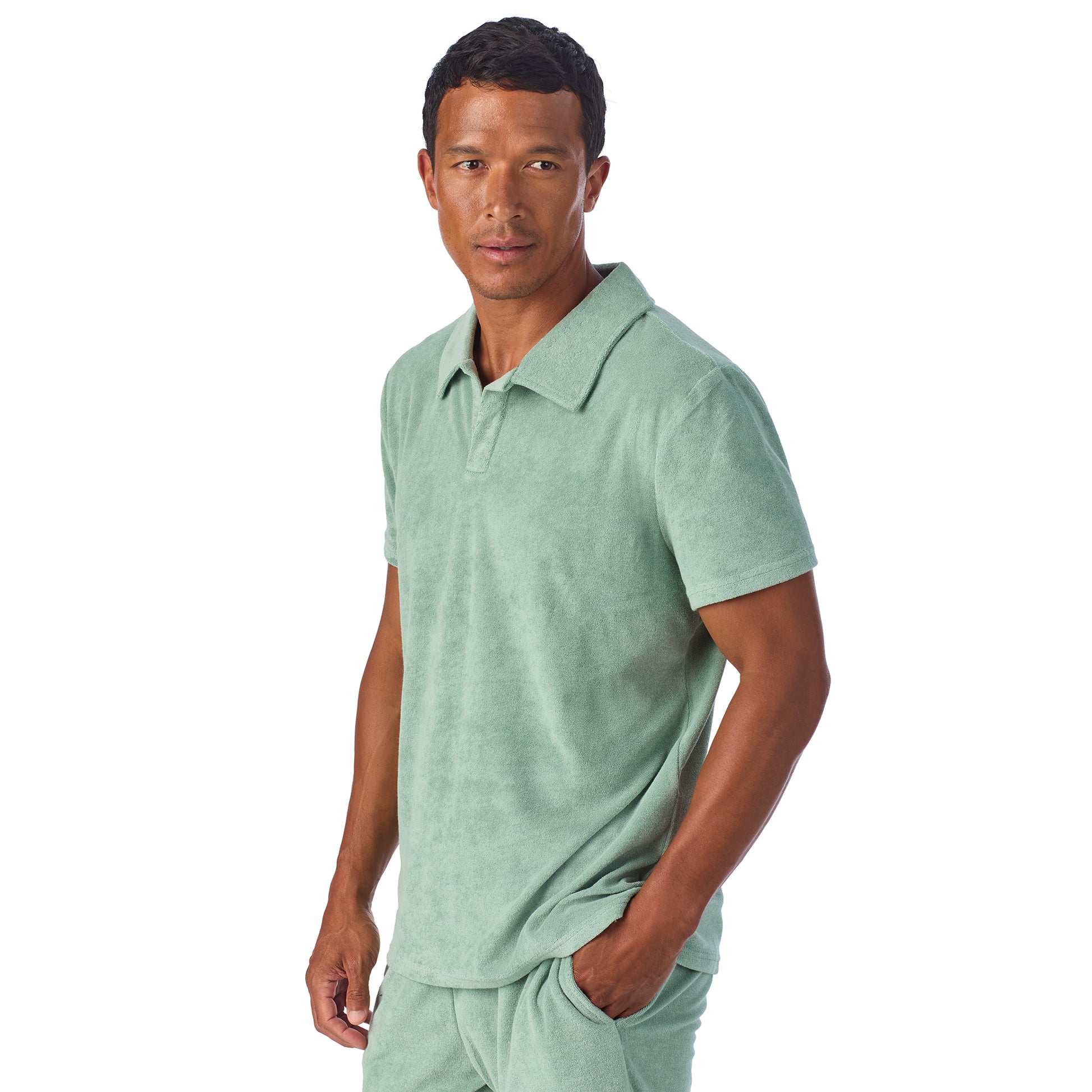 Savannah Moss;@A man wearing Terry Polo Short Set in Savannah Moss
