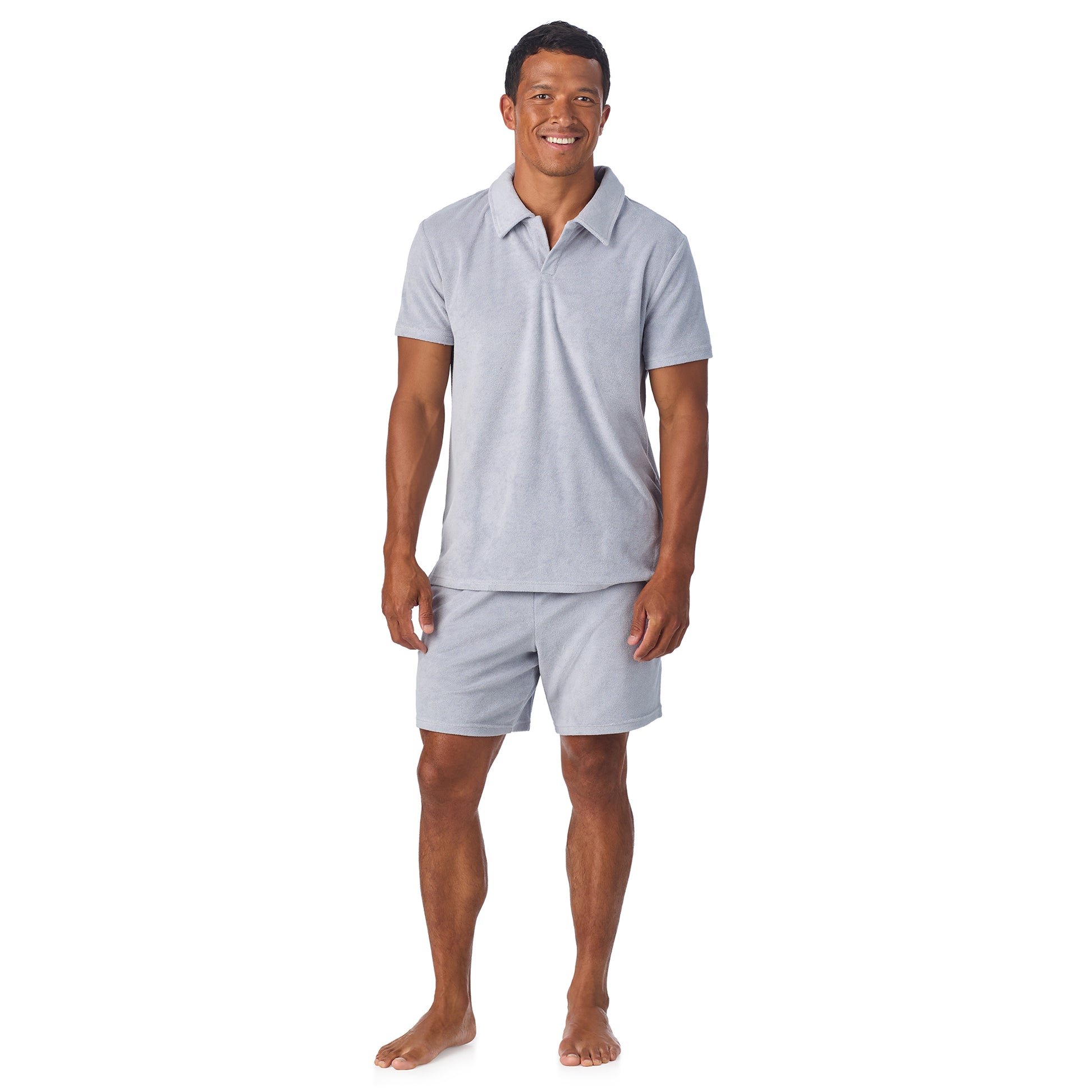 Stone Harbor Grey;@A man wearing Terry Polo Short Set in Stone Harbor Grey
