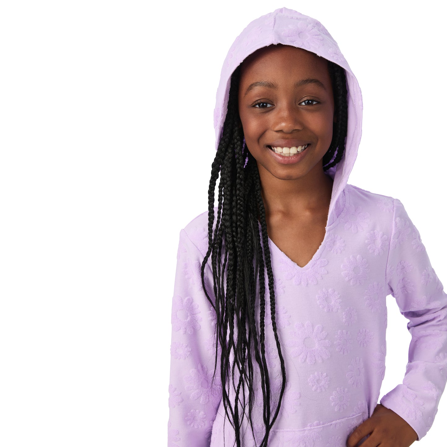 Beach Blossom Lavender;@A girl wearing Hooded Terry Cover Up Dress in Beach Blossom Lavender
