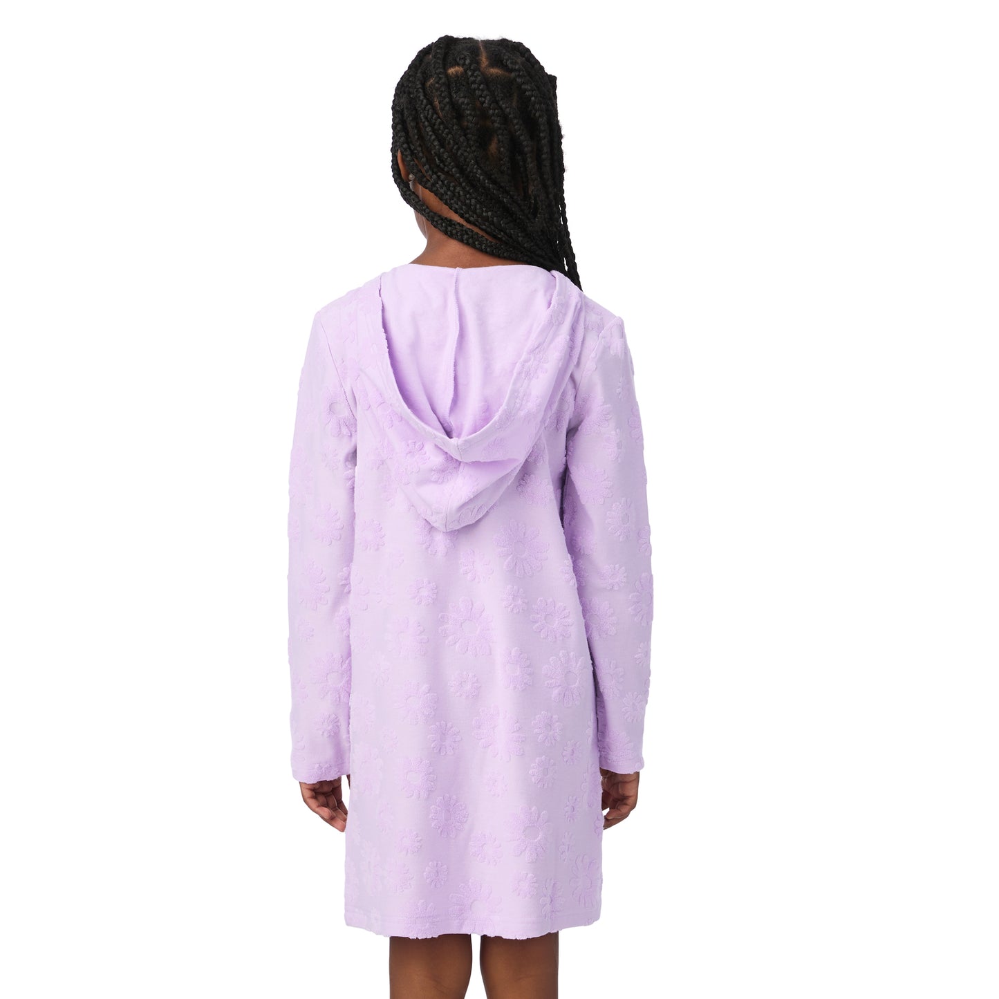 Beach Blossom Lavender;@A girl wearing Hooded Terry Cover Up Dress in Beach Blossom Lavender
