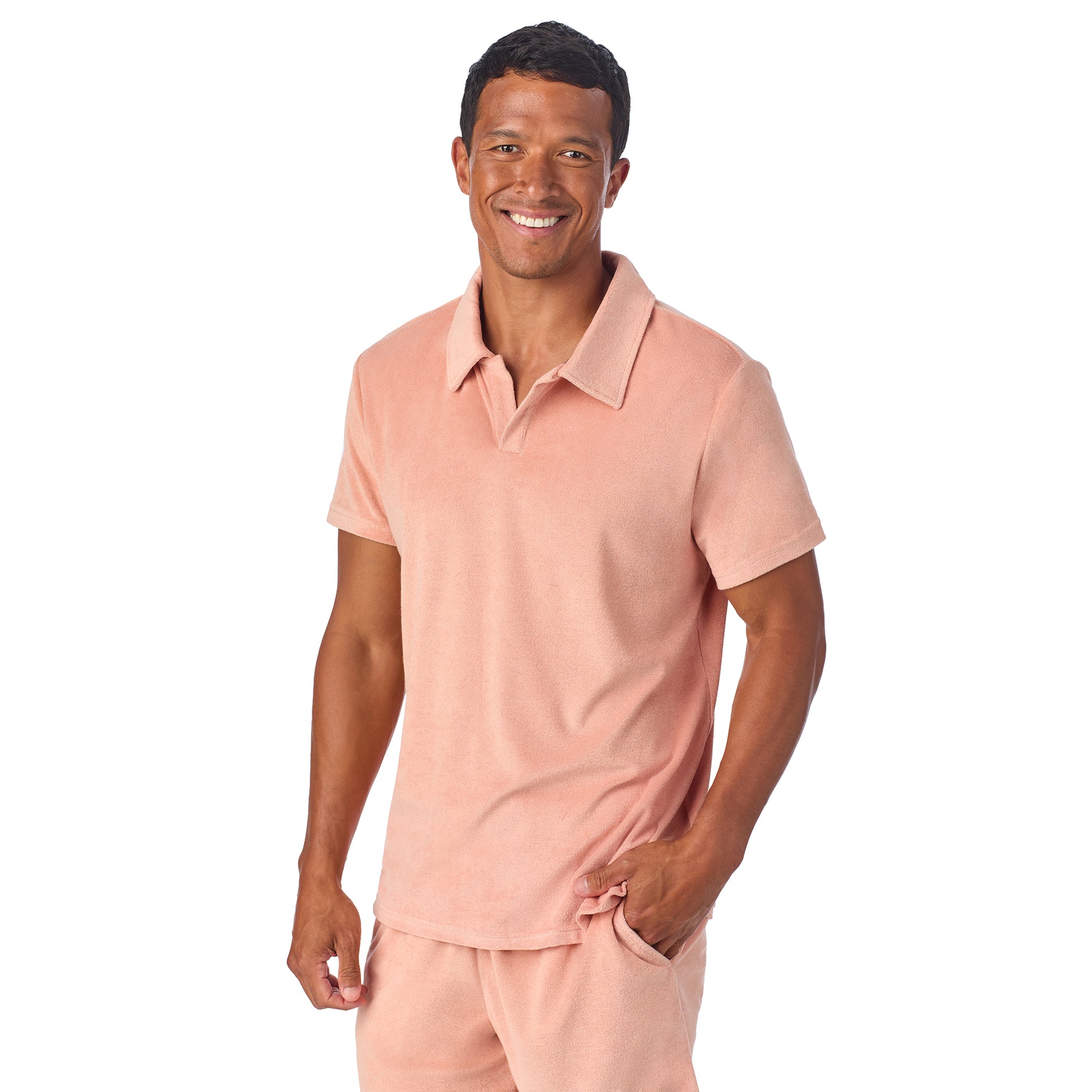 Georgia Peach;@A man wearing Terry Polo Short Set in Georgia Peach
