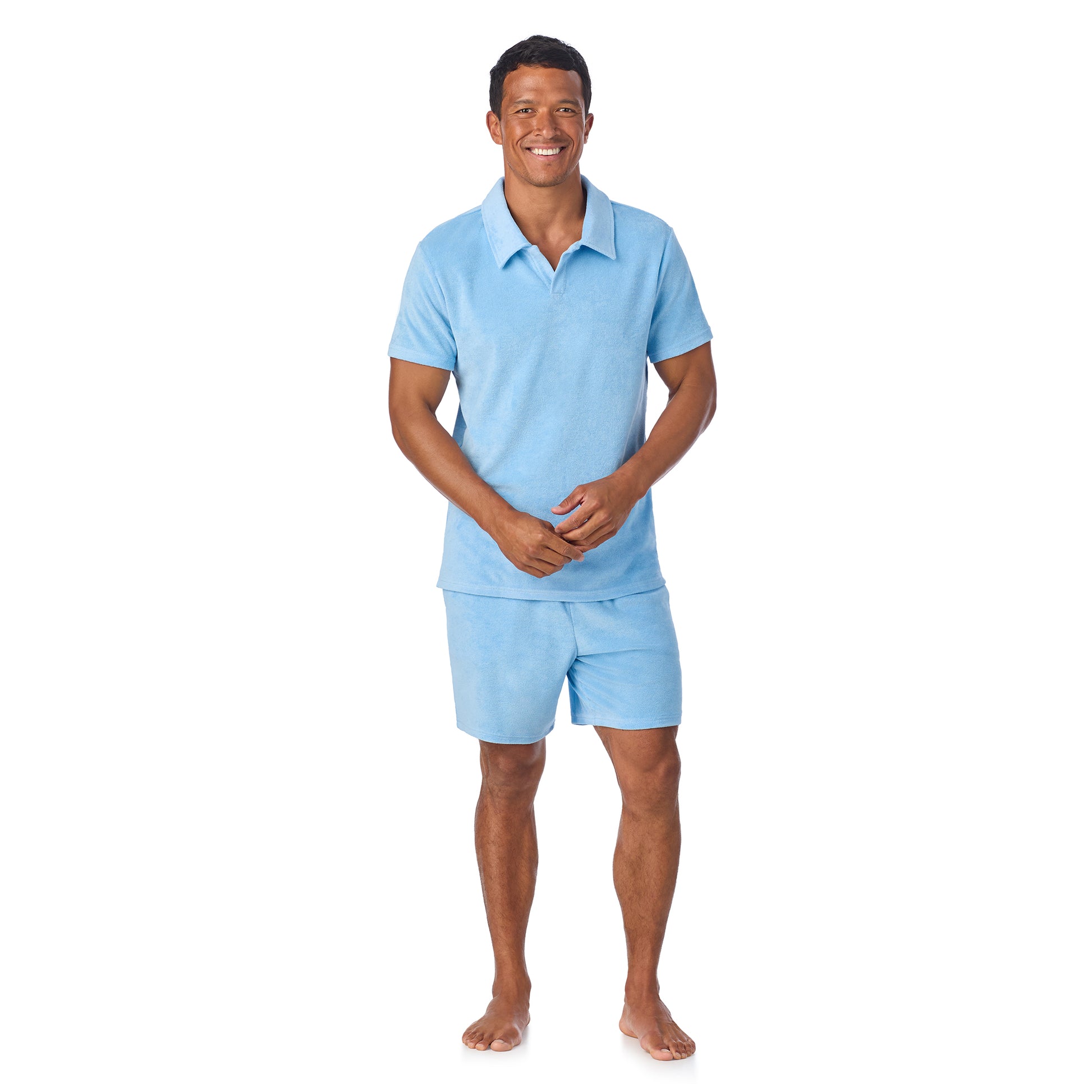 Malibu Tide;@A man wearing Terry Polo Short Set in Malibu Tide
