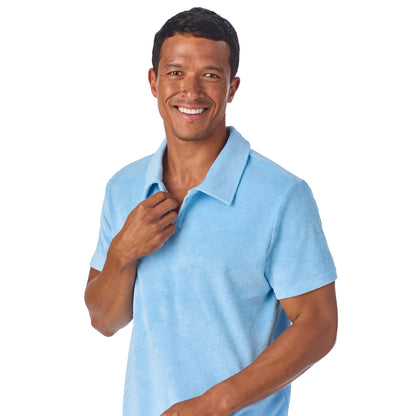 Malibu Tide;@A man wearing Terry Polo Short Set in Malibu Tide
