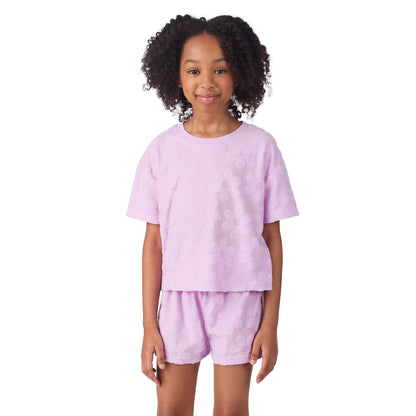 Petal Pop Lavender;@A girl wearing Girls' Terry Short Set in Petal Pop Lavender
