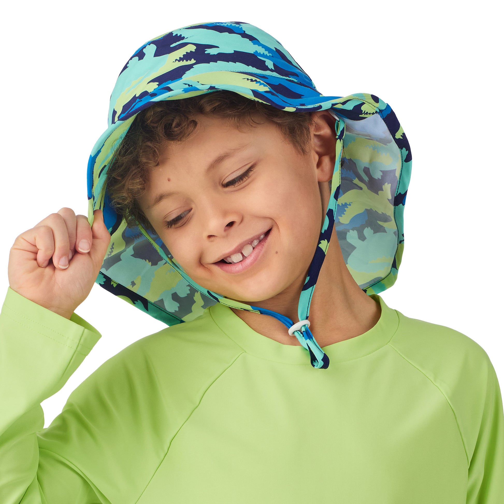 Gator Camo;@A boy wearing UPF 50 Sun Hat in Gator Camo
