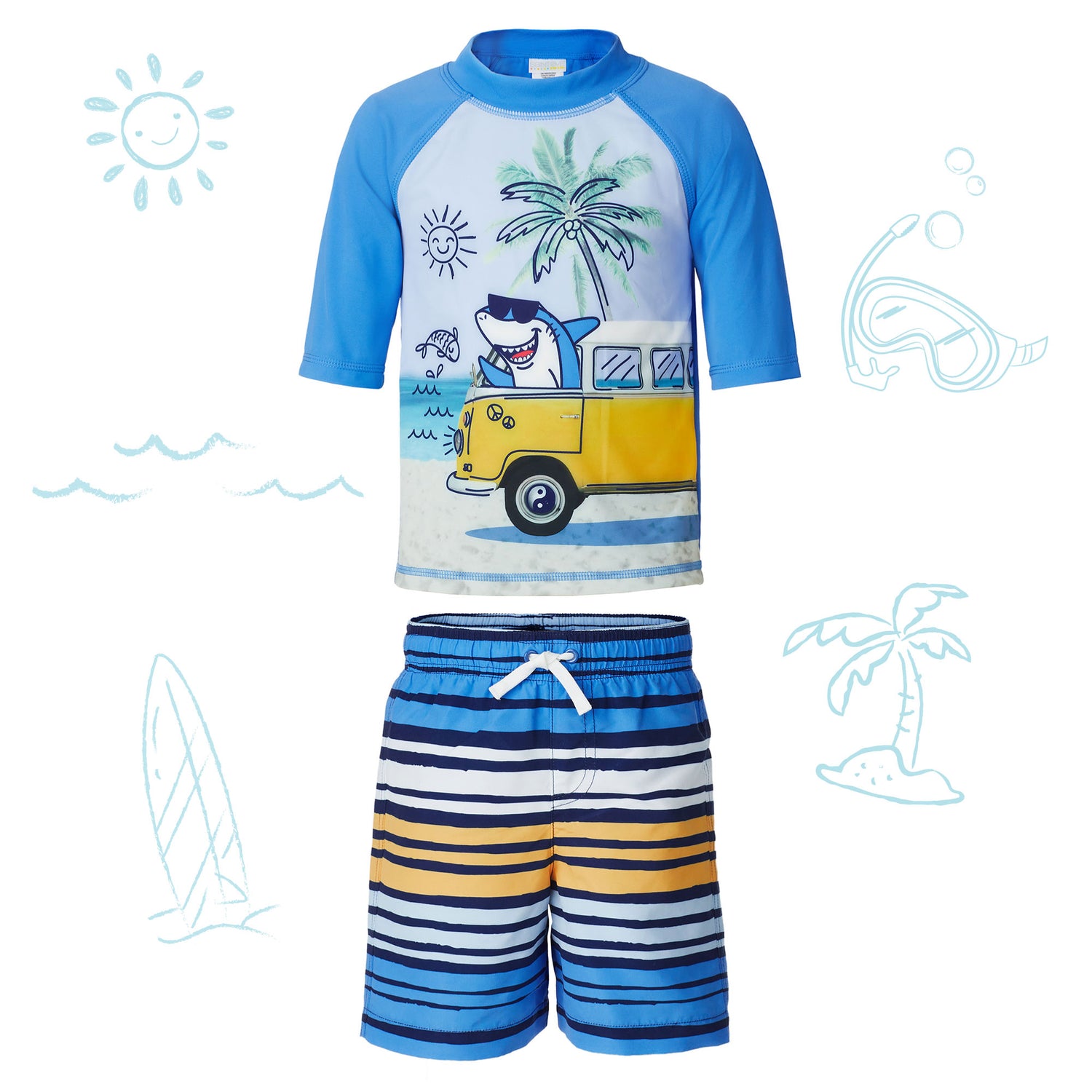 Sharkside Cruiser Blue;@ A Short Sleeve Rashguard Set