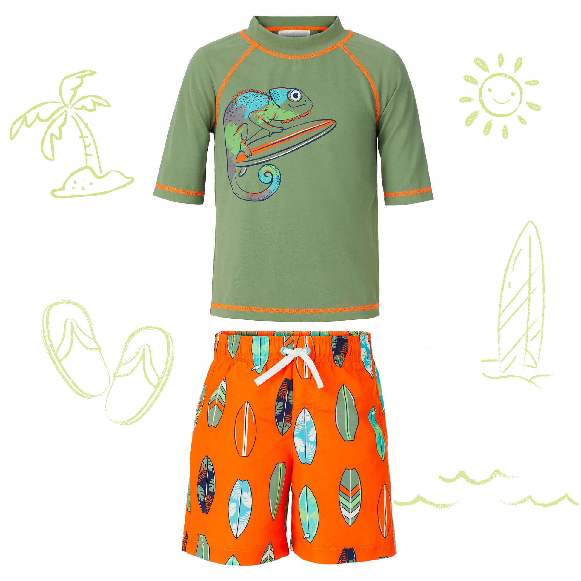 Costal Chameleon Tangerine;@ A Short Sleeve Rashguard Set
