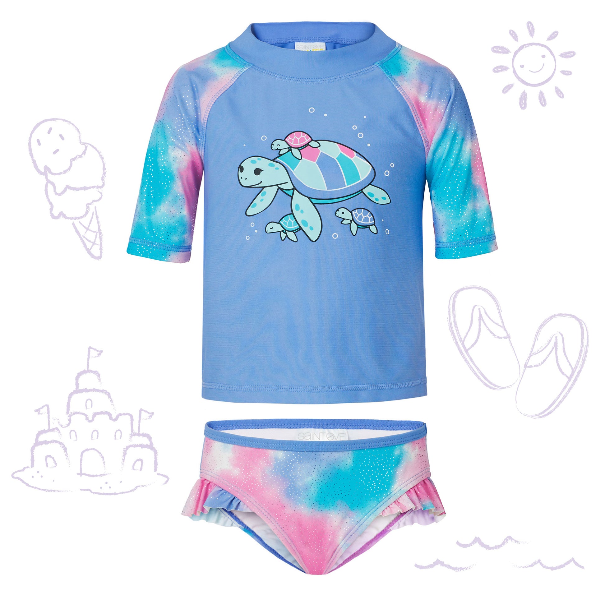Sea Turtle Sparkle Periwinkle;@ A Short Sleeve Rashguard Set