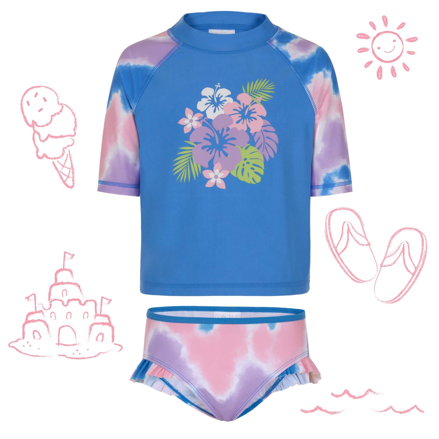 Girls Short Sleeve Rashguard Swim Set
