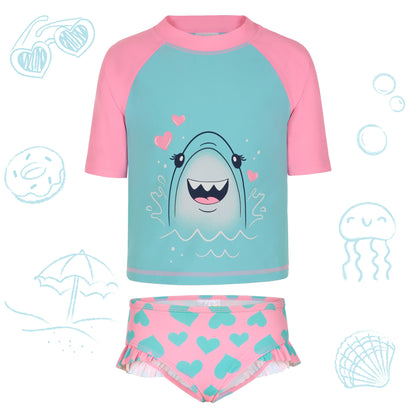 Girls Short Sleeve Rashguard Swim Set