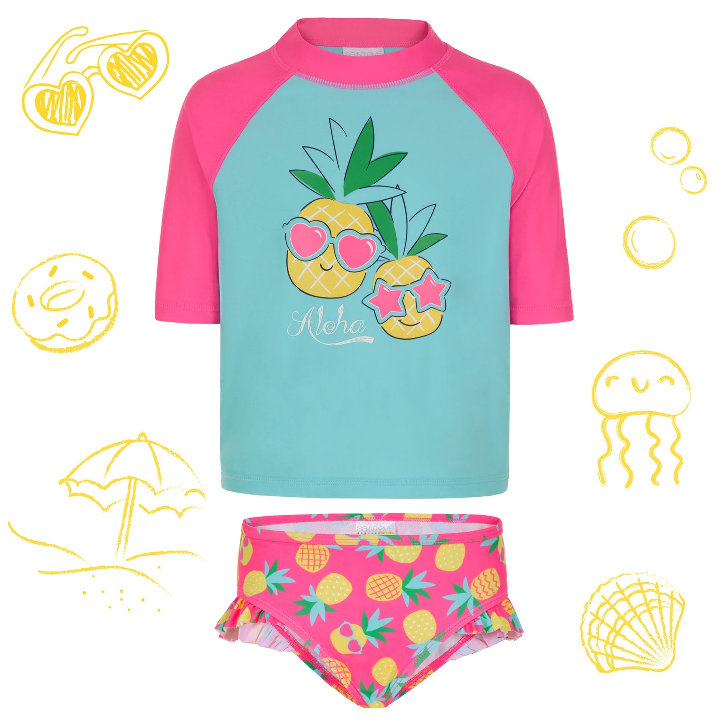 Girls Short Sleeve Rashguard Swim Set
