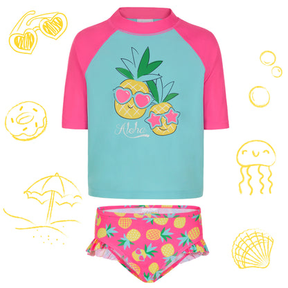 Girls Short Sleeve Rashguard Swim Set